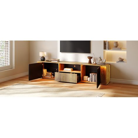 Meuble tv led 180 x 40 x 51 cm rangement fermé meuble de salon 2 portes de rangement 1 tiroir éclairage led format bas téléviseur (1/4)