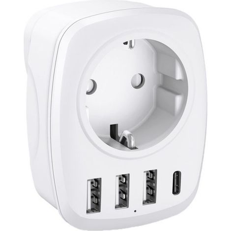 Adaptateur voyage UE/UK - 4 ports USB - Blanc - Voltman (1/3)