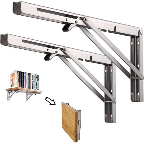 Étagère Murale Pliante De 600 Mm 2 Pièces, Cadre De Support D'étagère De Garage, Support De Support Pliant En Acier Inoxydable Pour Établi, 200kg Porteur (Sans Planche De Bois) (1/5)