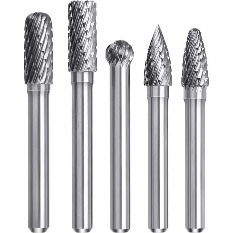 5 PCS Tungstène Carbure Double Coupe Rotary Burr Set, 8 MM Rotary Point Burr Die Grinder, 6mm Shank Bit Set, Fichier Rotatif Pour le bois, Sculpture sur Métal, Polissage, Gravure, Perçage (1/5)