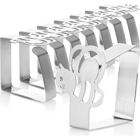 Lot de 8 pinces à nappe en acier inoxydable - Accessoires de table - Pinces robustes - Pinces pour nappe d'extérieur - Argent (1/5)