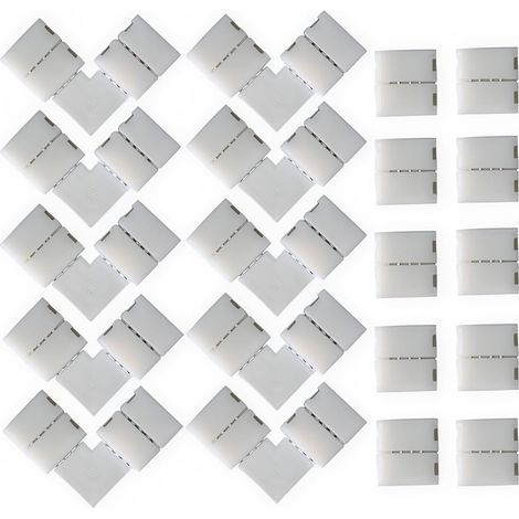 Lot de 20 connecteurs pour bande lumineuse en forme de L à 4 broches, connecteur sans espace pour bande LED à 4 broches pour bande LED SMD 5050 multicolore non étanche de 10 mm (1/5)