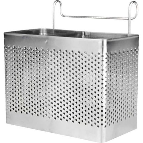 Égouttoir à vaisselle suspendu en inox, panier mural rectangulaire avec crochets pour ustensiles de cuisine et rangement pratique (1/5)