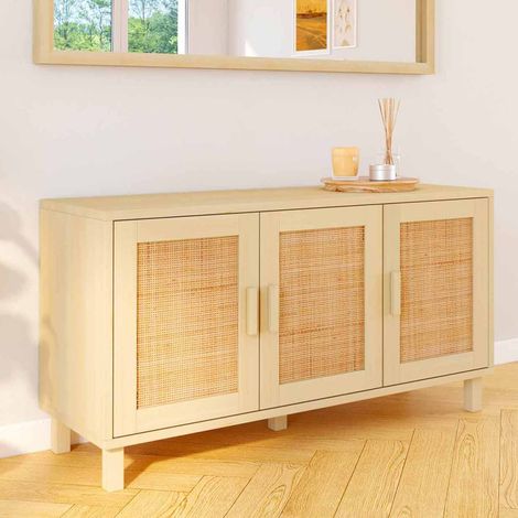 ELIN Aparador bajo vintage de 3 puertas efecto caña natural 113 cm (1/5)