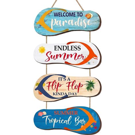 Wooden Wall Decoration Summer Beach Pendant in the Shape of a Flip-Flop Decorative Wall Deco Bedroom Living Room Home Summer Beach Wood Wall Decoration for Indoor Decoration Party Pool (1/5)