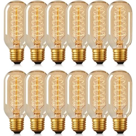 12 Ampoules T45 Edison 40W Lampe Tungstène Rétro Spirale 220V (1/4)