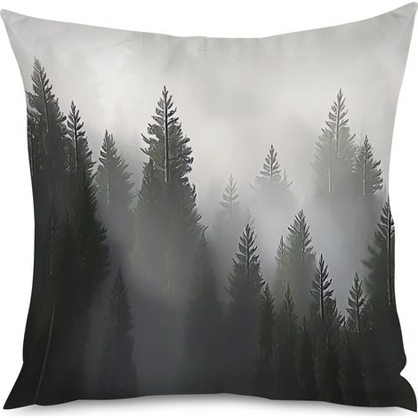 Housse de coussin imprimé forêt floue, nature calme (1/5)