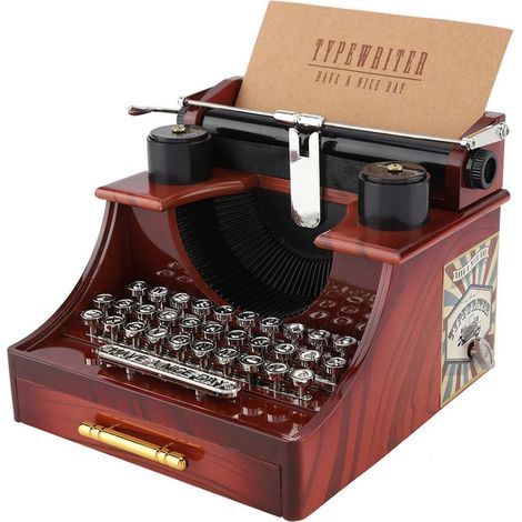 Mechanische Spieluhr im Vintage-Schreibmaschinenstil, Schmuckkästchen mit Schublade (1/5)