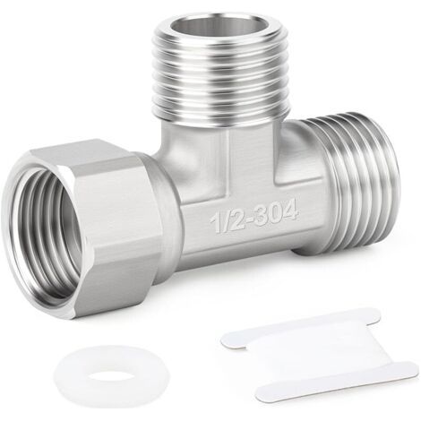 Pair 1 pièces Connecteur en T flexible mobile 3 voies en acier inoxydable 304, raccord en T mâle 1/2\" pour pulvérisateur, robinet d'équerre, bras de douche (1/5)