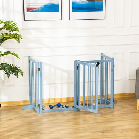 Barrière pliante pour chiens de petite/moyenne taille avec 4 panneaux en bois et porte, 237,5 x 36 x 80 cm, grise (1/5)