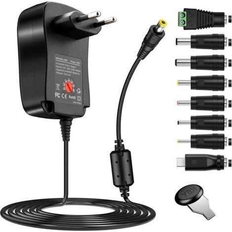 Adaptador de corriente multifuncional de 30 W, fuente de alimentación con voltaje ajustable de 3 a 12 V, compatible con 8 pines, fuente de alimentación con carga USB. (1/4)