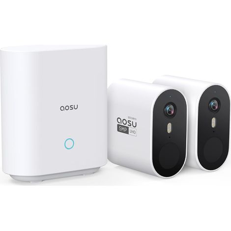 Caméra Surveillance WiFi Extérieure Intérieur Sans Fil, Kit 2 Caméras Détection Vision Nocturne en Couleur Alarme Sonore Lumineuse (1/5)