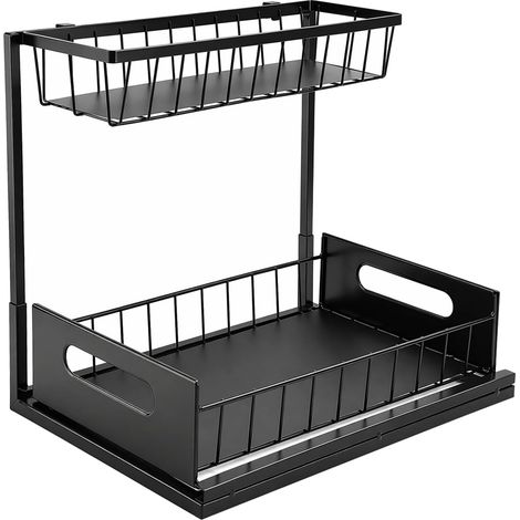 2-Etagen Spülenunterschrank-Organizer, L-Form, Metall, 36x27x28cm (1/5)