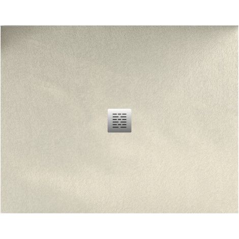 Mineralguss-Duschwanne extra flach CENTRO Schieferoptik BEIGE 120x150 cm Ablaufschutz in Chrom