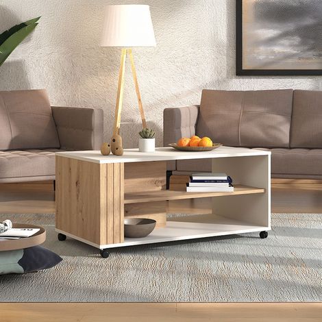 Dosso Couchtisch, mit Rollen, 2 Fächern, rechteckig, 101x55x46h cm Beige (1/5)