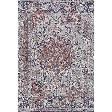 Area Rug Multicolour Polyester and Cotton 140 x 200 cm Oriental Pattern Distressed Effect Living Room Bedroom KORGAN