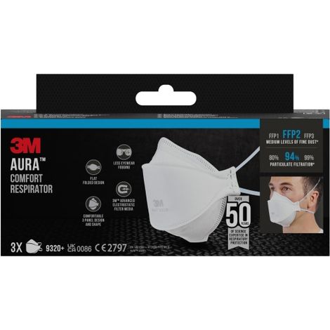 3m aura pack de 3 mascarillas para particulas ffp2 - desechable - sin valvula - para niveles medios de particulas - color blanco
