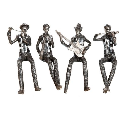 Set de 4 Musiciens Assis pour Mettre sur Le Bord Une étagère argentée 13,5 x 26 x 12 cm Environ (1/2)