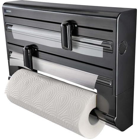 Leifheit Parat Schwarzer Wand-Papierhandtuchhalter, modernes Design, ergonomische Form, für drei Rollen, Küchenrollenhalter, schwarzer Papierhandtuchspender