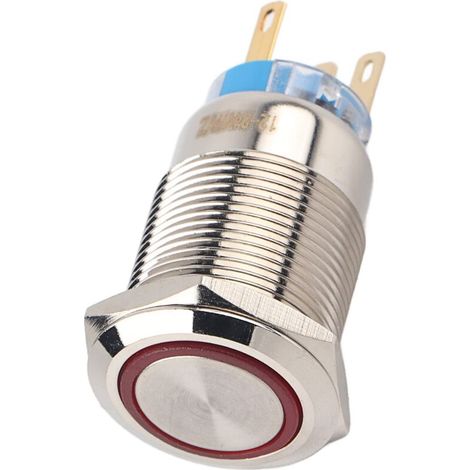 Bouton poussoir LED Keenso pour voiture, 19 mm 12-24 V, bouton autobloquant LED, bouton de démarrage étanche, interrupteur rond en métal, 1NO1NC (rouge) (1/5)