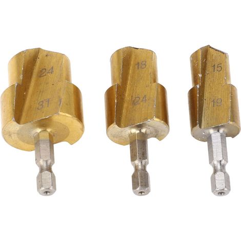 Alésoir pour tubes PPR/PVC Kit 3 pièces en acier haute teneur Hex Shank 19mm 24mm 31mm