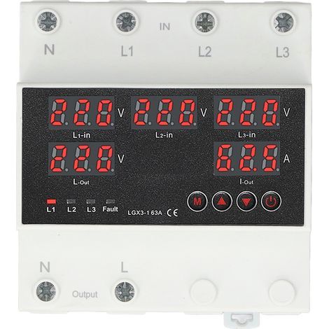 Automatischer Umschalter 63A 3P4W mit LED-Anzeige und einstellbarem Spannungsschutz für AC220V Wechselrichter/Hausgenerator (230-300V maximal, 140-220V minimal) (1/5)
