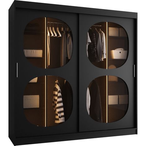 Armario Hartford 531, Negro, 200x200x62cm, Puertas de armario: Correderas, Número de estantes: 9, LED (1/5)