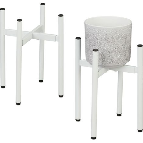 Relaxdays Pflanzenständer 2er Set, verstellbare Breite, BxT: 26x26 - 37x37 cm, Metall Blumentopfgestell, innen, weiß