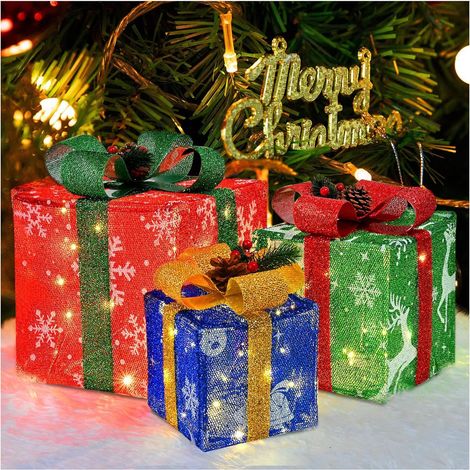 3Pcs Christmas Lights Gift Set, Glowing Christmas Tree Ornaments with Bows, Perfect for Holiday Parties, Home Yard (1/5)