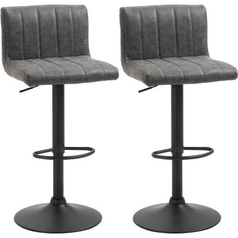 Set of 2 Adjustable Swivel Bar Stools with Footrest,PU Leather Upholstery,Gas Lift Height Adjustment,Grey Counter Chairs for Kitchen or Home Bar