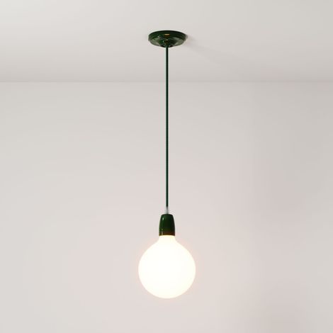 creative cables - Lampada a sospensione Made in Italy completa di cavo tessile e finiture in porcellana colorata