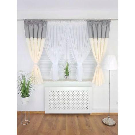 Cortina confeccionada - juego de cortinas color crema (1/5)
