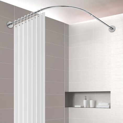 YISSALE - Tringle de Rideau de Douche Réglable 90-130 cm, Barre d'Angle en L en Acier Inoxydable 201, Montage Mural pour Baignoire, Douche et Salle de Bain, Charge 8 kg, Argent (1/5)