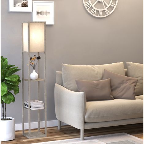 Lampadaire avec 3 étagères, E27, 40 W, MDF blanc, 26 x 26 x 160 cm OKMYHOME (1/5)