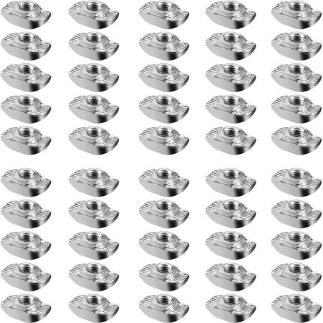 50PCS Écrous en T EU30 Écrou Marteau Rainure 8 M5 Entretoise 1,5 mm Acier au Carbone Nickelé pour Poignées de Porte l'Industrie des Machines (1/5)