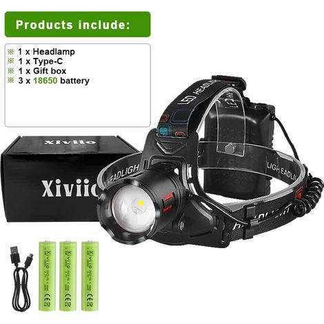 Lampe frontale LED ultra-puissante (boîtier pour batterie 18650) Super lumineuse 4000M, rechargeable, pour la pêche et la chasse, 18650 (1/5)