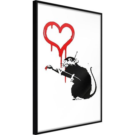 Affiche Murale Encadrée "Banksy Love Rat" 30 x 42 cm Noir