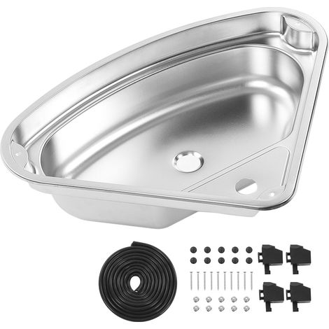 Évier de cuisine triangulaire avec sortie d'eau de 40mm, Surface lisse en acier inoxydable 304, facile à nettoyer, pour salle de bain de Yacht de camping-car (1/5)