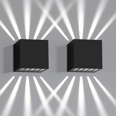ZMH 2 Pièces Applique Murale LED Intérieure - 10W Applique Murale Extérieure Noir Moderne Up Down Design Applique 6000K IP65 Étanche Lumière pour Couloir Jardin Sous-Sol-6000K Blanc froid