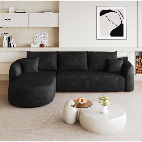Sofá rinconero modular 266x168x85 cm negro, sin montaje, tejido, diseño compacto MEUBLIV (1/5)