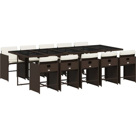 vidaXL Set da Pranzo da Giardino 11 pz con Cuscini Polyrattan Marrone