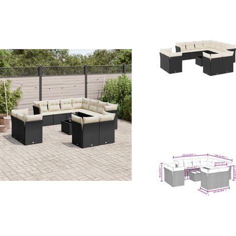 12-tlg. Garten-Sofagarnitur mit Kissen Schwarz Poly Rattan - Gartenmöbel Set - PE-Rattan Möbel - Outdoor Sofa - Esstisch - Lounge Set (1/3)