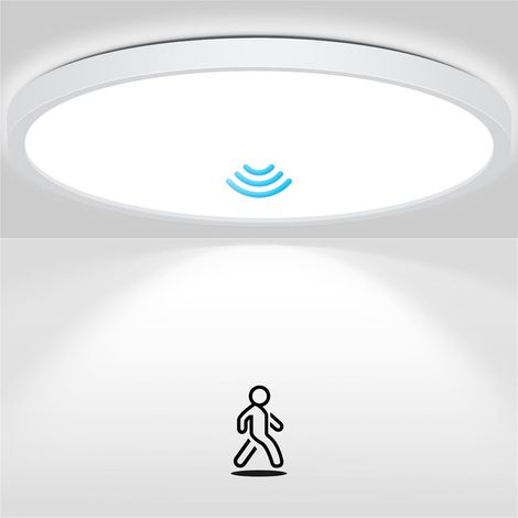 22CM Plafonnier LED Detecteur De Mouvement, IP44 Luminaire IntéRieur Plafonnier, Lampe Plafond Panneau, éClairage de Plafond pour Couloir Et Garage, 18W, 1800Lm, 4000K (1) (1/5)