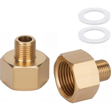 Lot de 2 adaptateurs réducteurs en laiton AG/IG 1/8" mâle vers 3/8" femelle Filetage femelle 3/8" vers filetage mâle 1/8" Convertisseur de connexion de tuyau durable avec joint en caoutchouc pour (1/5)