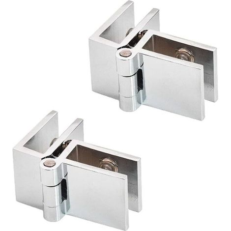 Charnières pour porte en verre 90° – Lot de 2, alliage de zinc, fixation murale/porte fixe double sens (1/5)