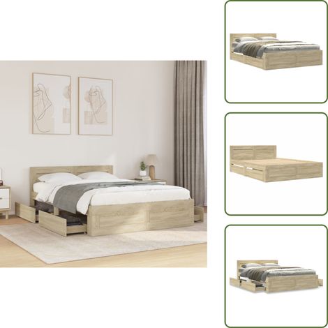 vidaXL Bettgestell mit Kopfteil Sonoma-Eiche 140x200 cm Holzwerkstoff (1/5)