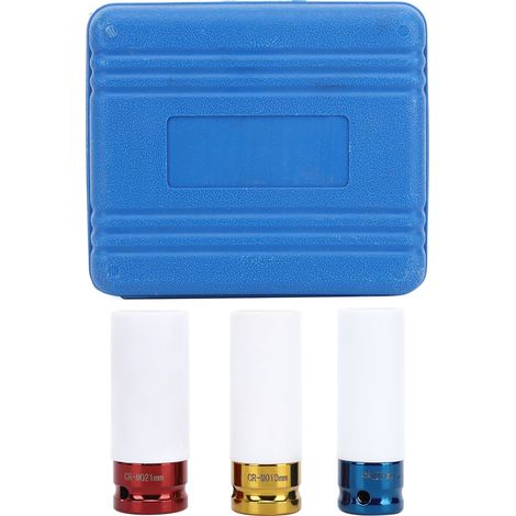 Lot de 3 douilles à chocs 1/2 pouce, acier chromé-vanadium haute dureté, multicolores (1/5)