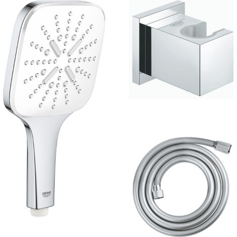 GROHE Douchette Vitalio Smartactive avec flexible Twistfree VitalioFlex Comfort 1750 chromé et support mural cube Euphoria
