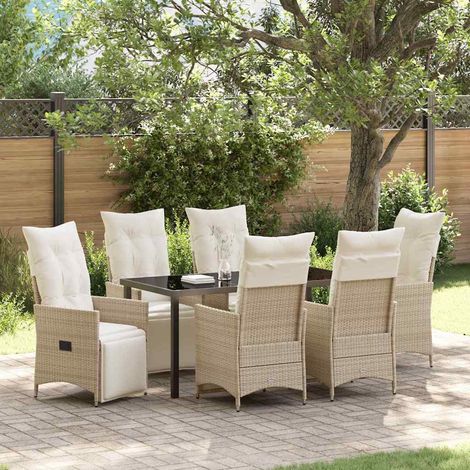 Conjunto de Comedor de Jardín 7 pcs Beige ratán sintético vidaXL (1/5)