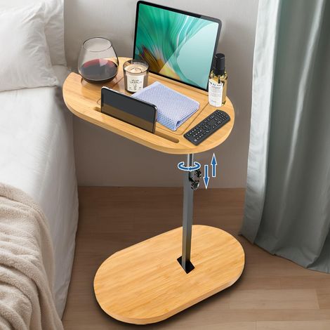 Table d'appoint à rotation 360° en bambou pour salon, Table d'appoint en forme de C, Table de canapé à hauteur réglable, Table basse moderne à plateau élévateur pour salon, chambre, salle (1/5)